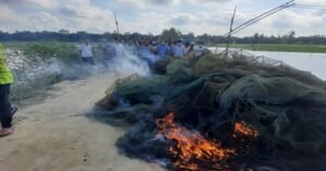 বাসাইলে সাড়ে চার লক্ষ টাকার চায়না জাল ধ্বংস