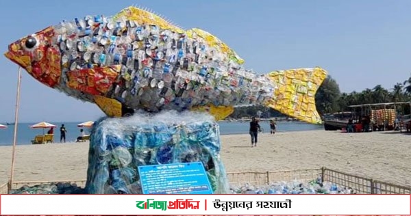 প্রবাল দ্বীপ সেন্টমার্টিনে পড়ে থাকা বর্জ্যে মাছের ম্যুরাল