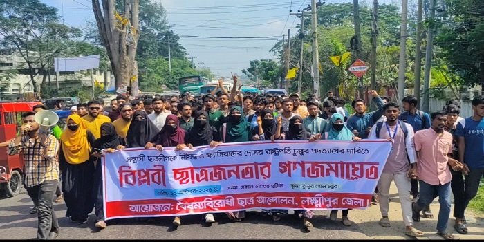 রাষ্ট্রপতির পদত্যাগ দাবিতে লক্ষ্মীপুরে বিক্ষোভ